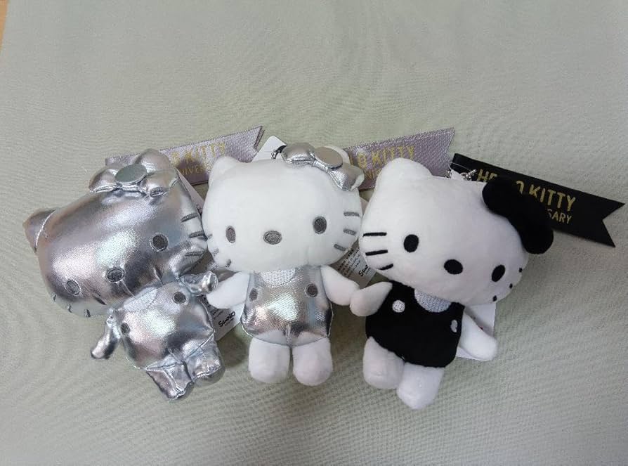 キティ50周年 マスコットチャーム アベイル シルバー ぬいぐるみ キーホルダー ハローキティ50周年 マスコットチャーム アベイル シルバー